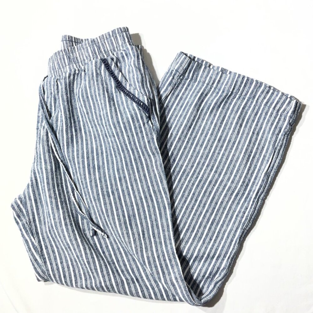 BRIGGS Blue & White Striped Wide-Leg Pants With Elastic Waistband size Large